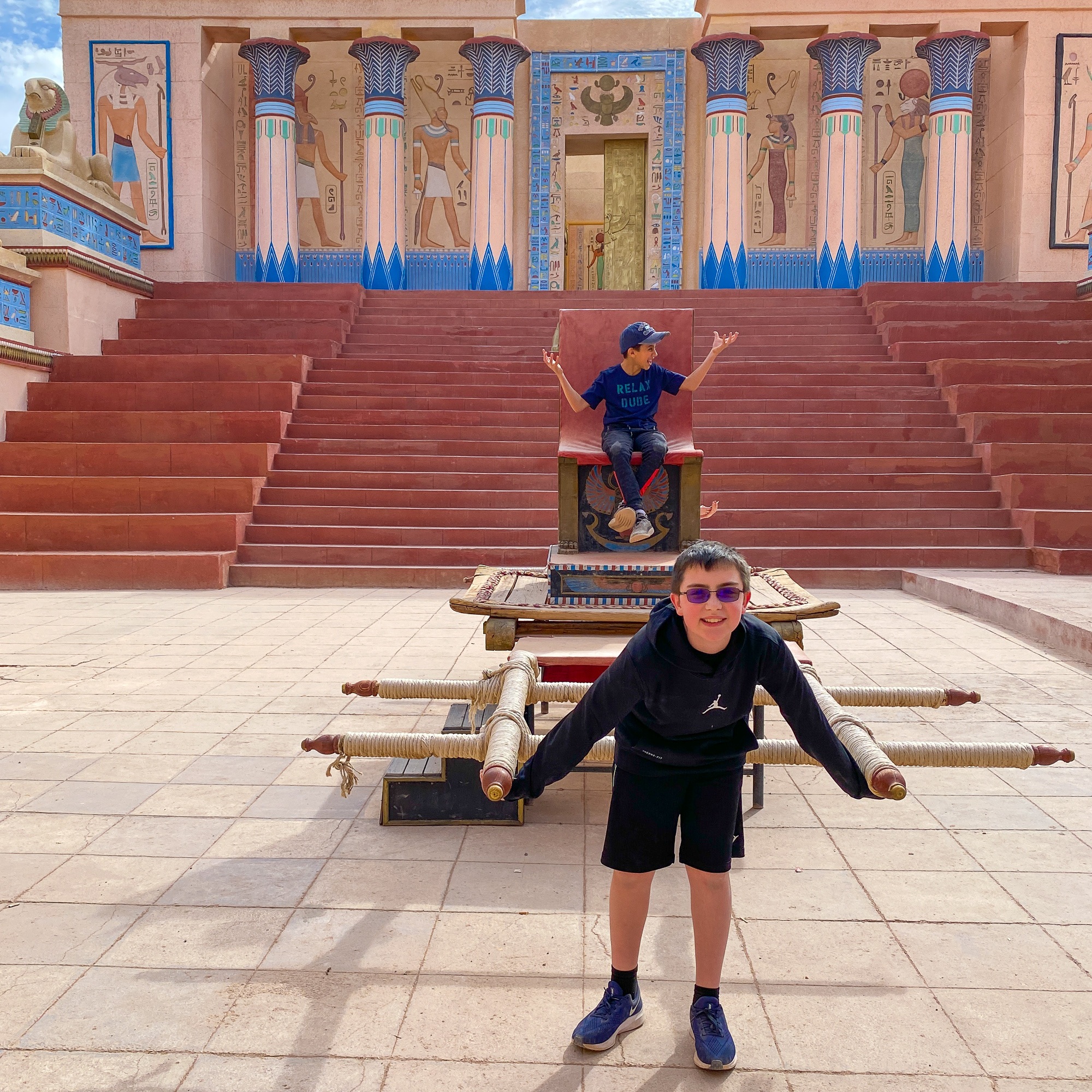 Kids playing with props at Atlas Studios in Ouarzazate