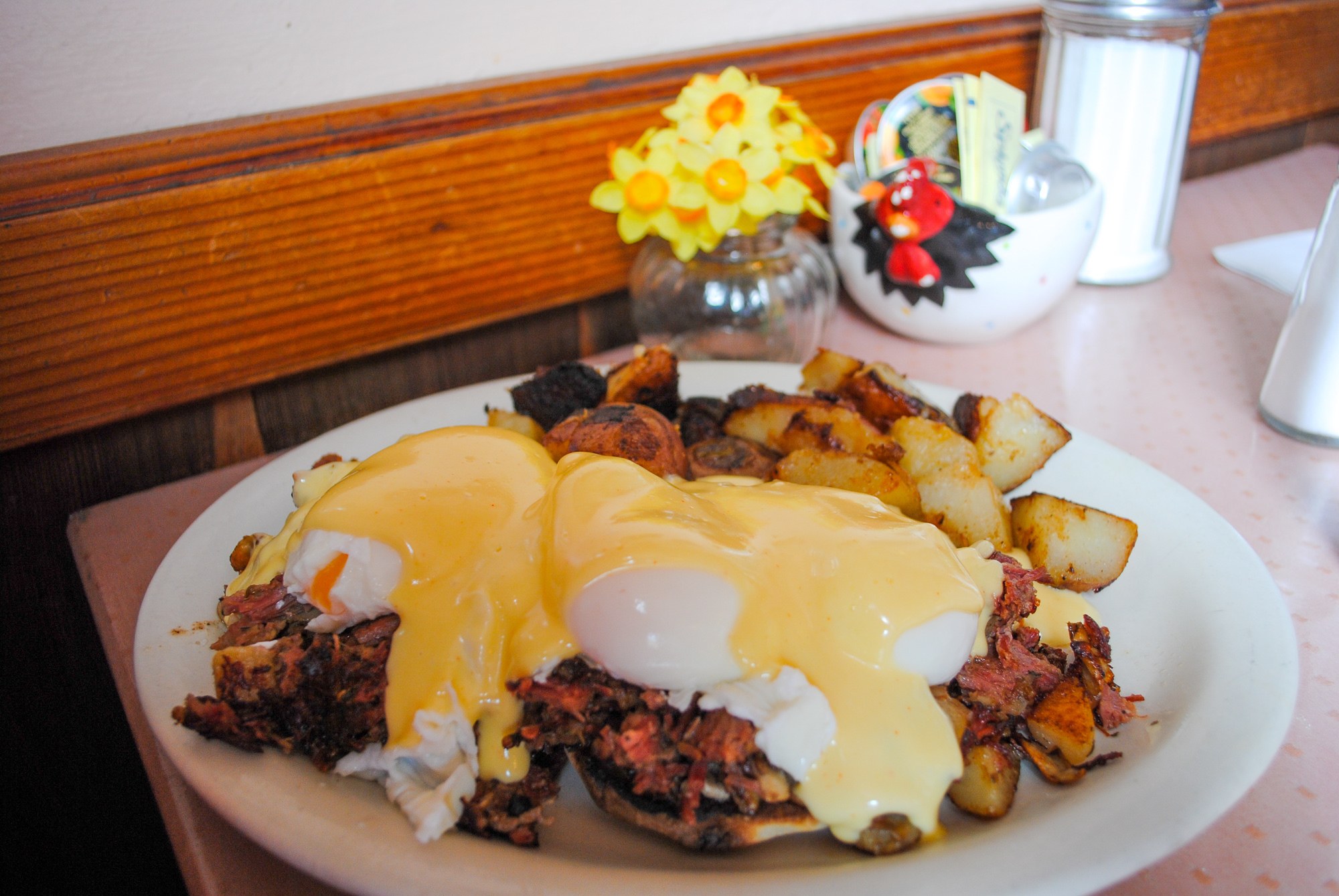 Irish Benedict made with corned beef hash at Katy's Place in Carmel, California