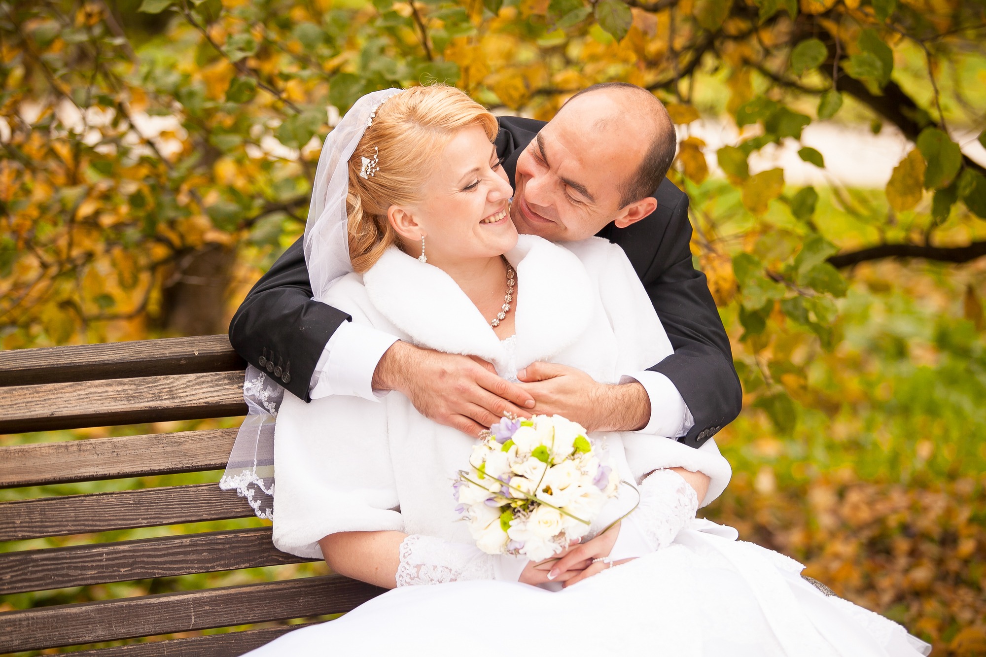 Middle aged bride and groom