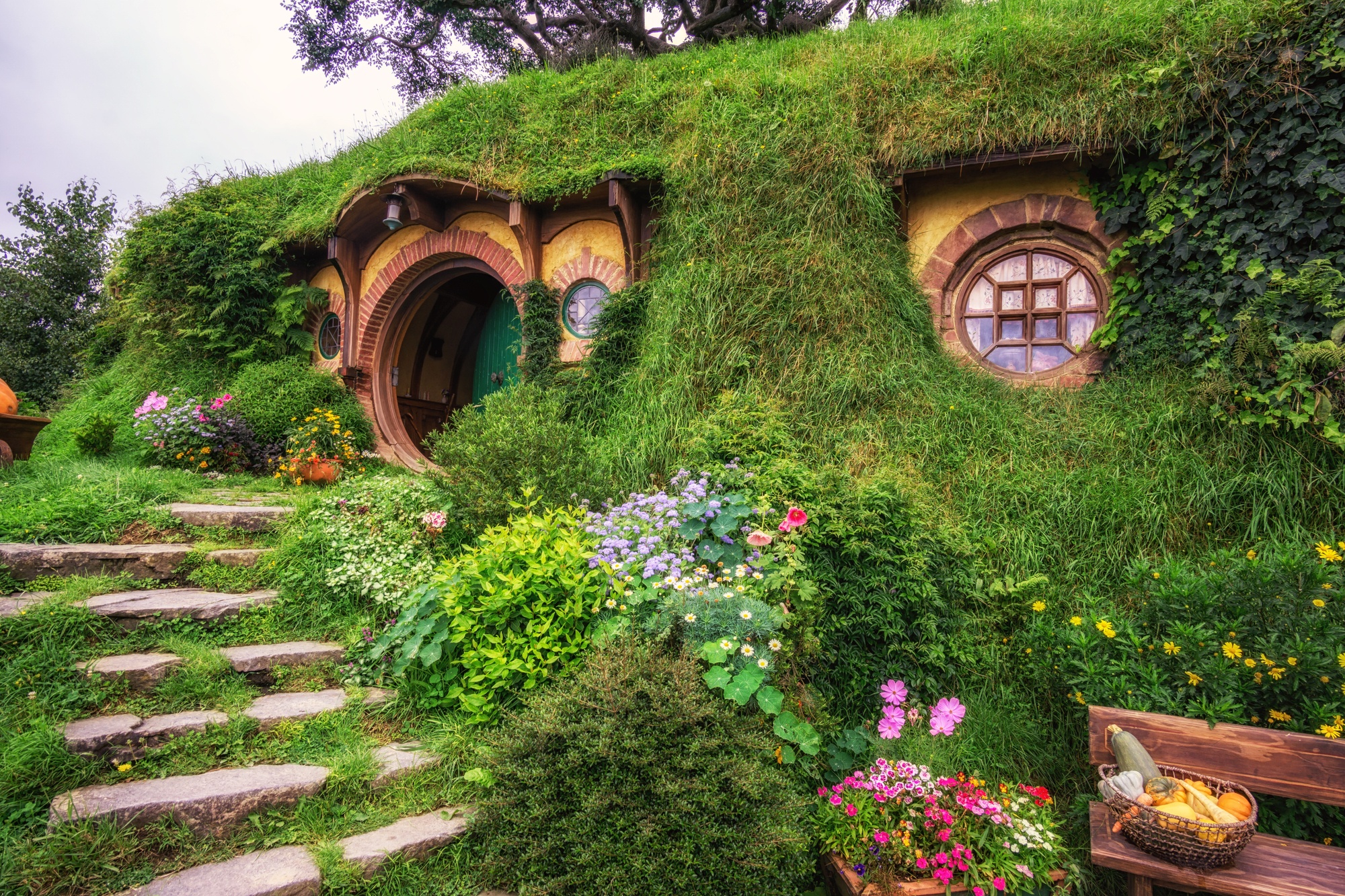 Bilbo Baggins home and Hobbit Garden in Hobbiton movie set 