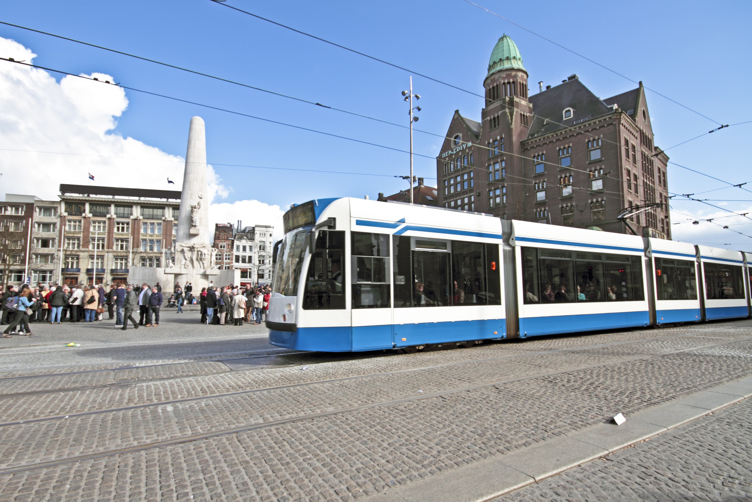 Tram at Dam Square in Amsterdam