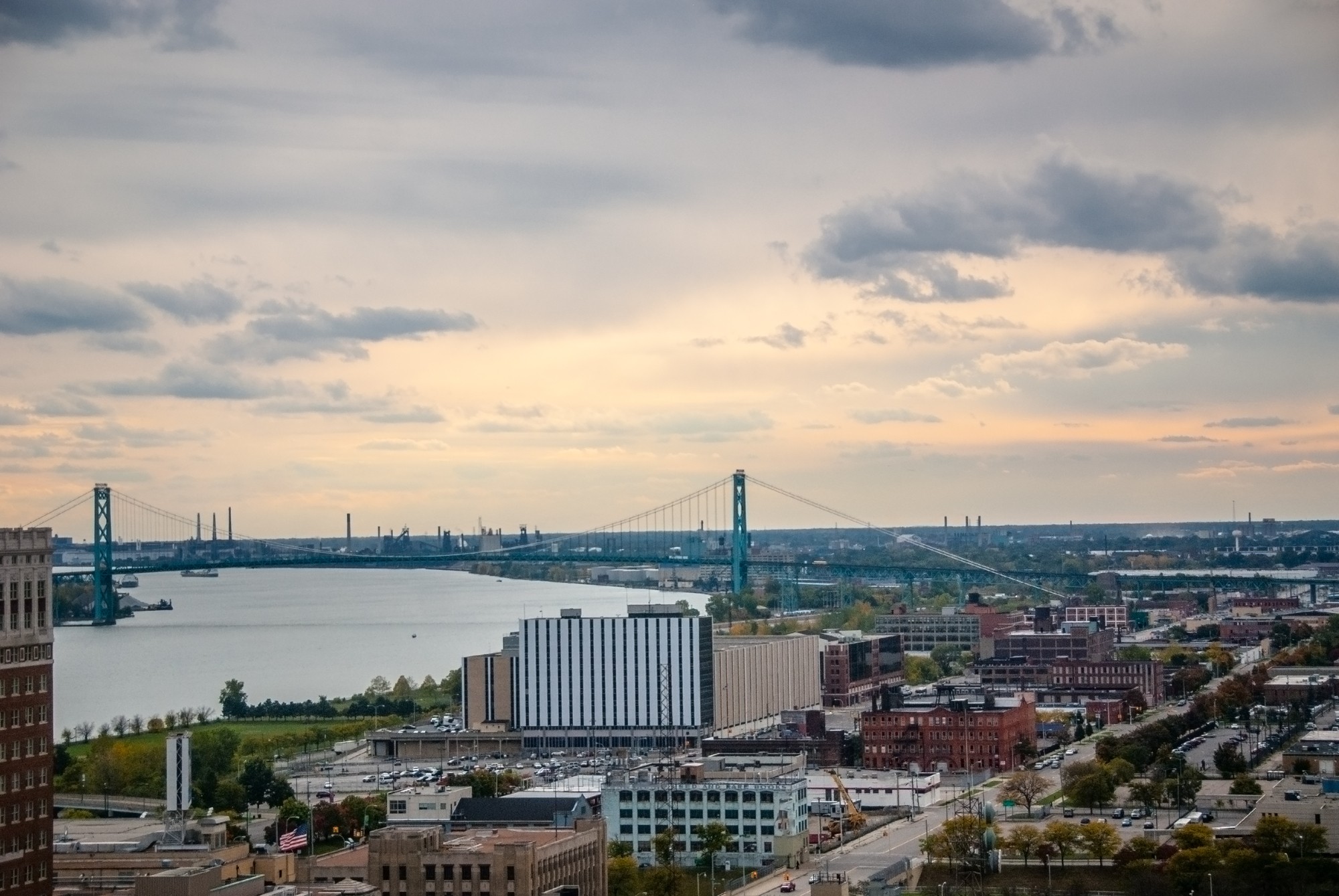 Ambassador Bridge that spans between Windsor, Ontario and Detroit, Michigan