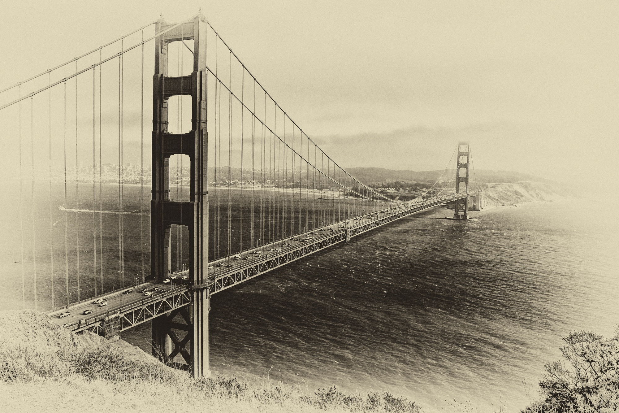 Vintage-style photo of the Golden Gate Bridge