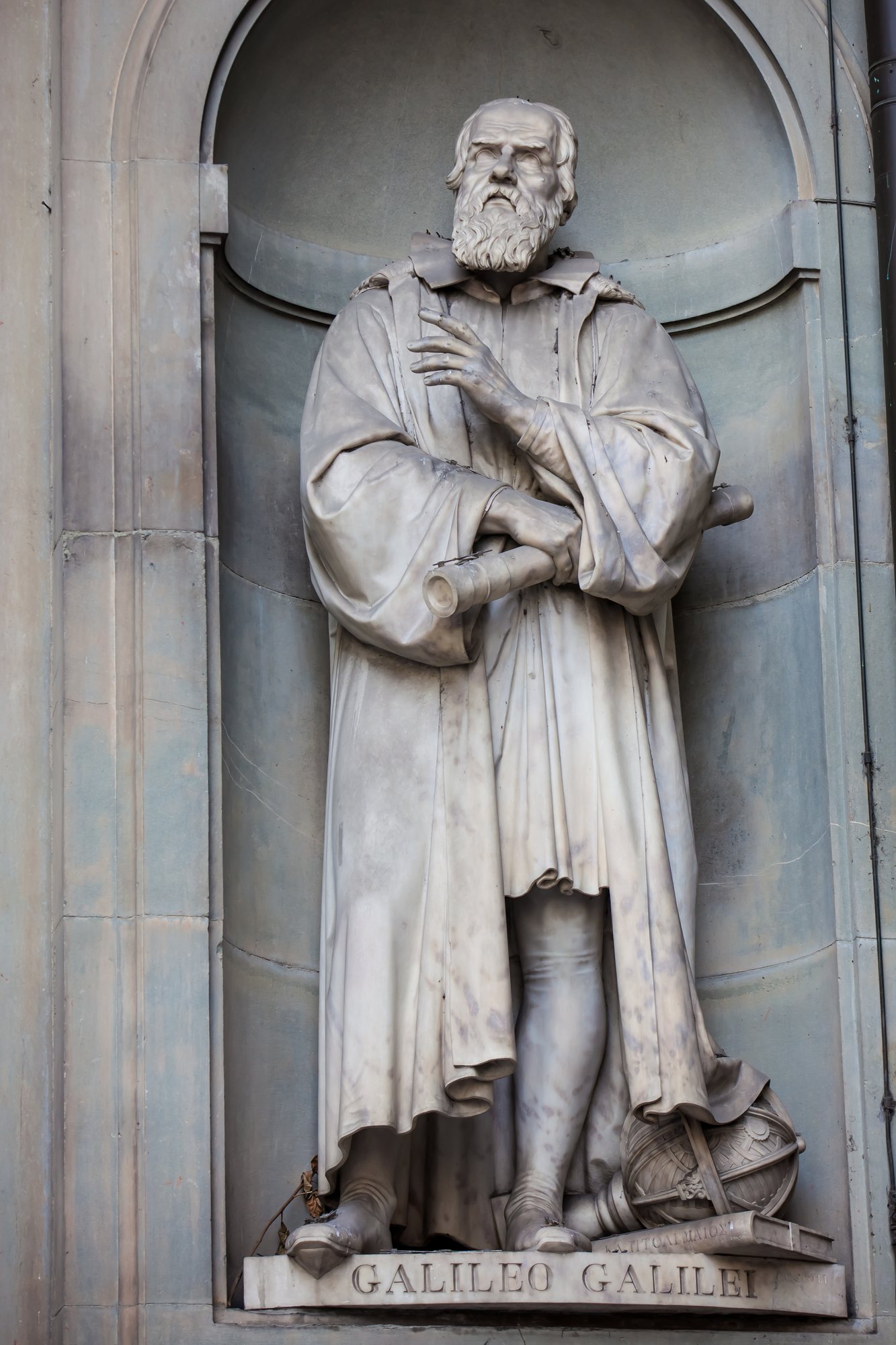 Statue of Galileo Galilei at the courtyard of the Uffizi Gallery in nearby Florence 