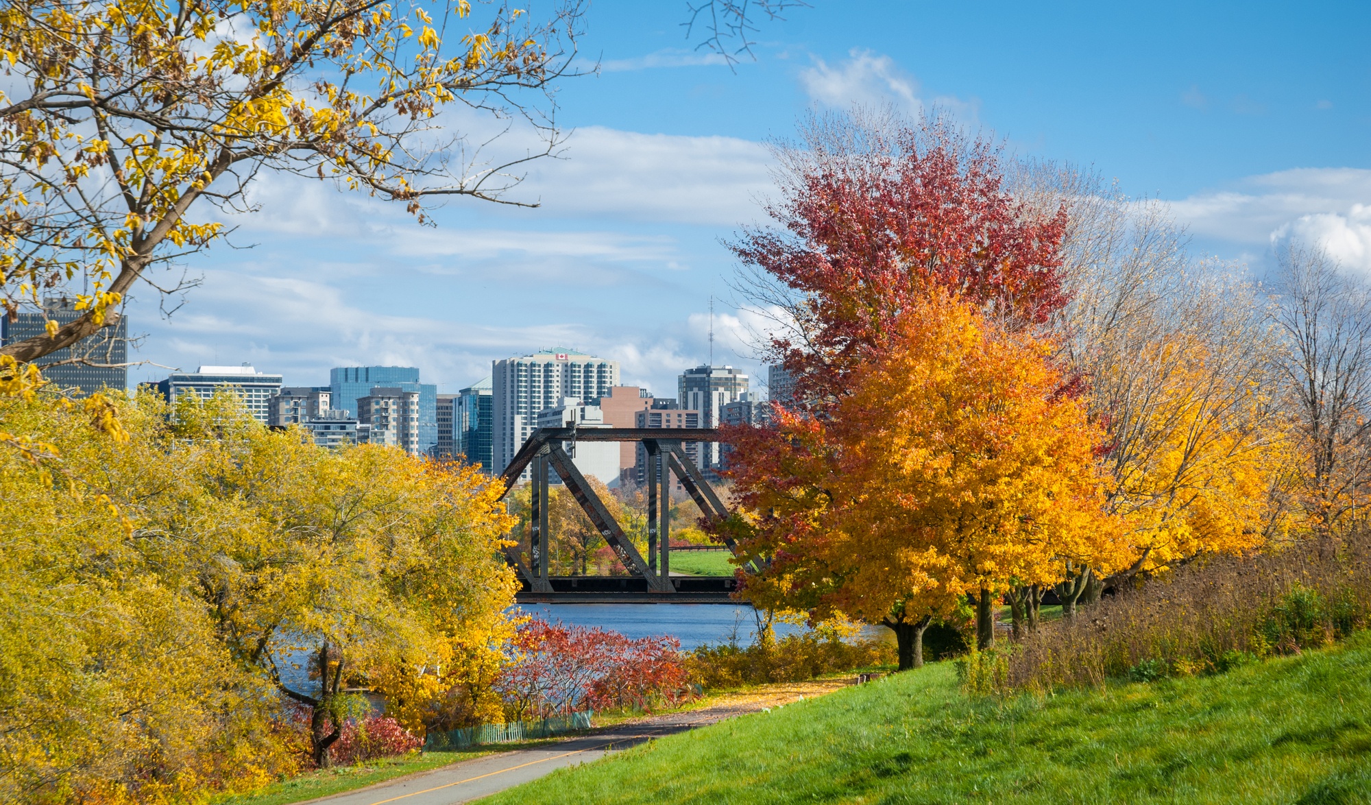 Prince of Wales Bridge and Ottawa River in Ottawa in Fall