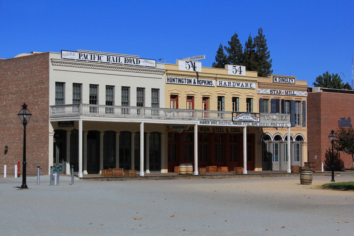 Historic wooden storefronts in Old Sacramento