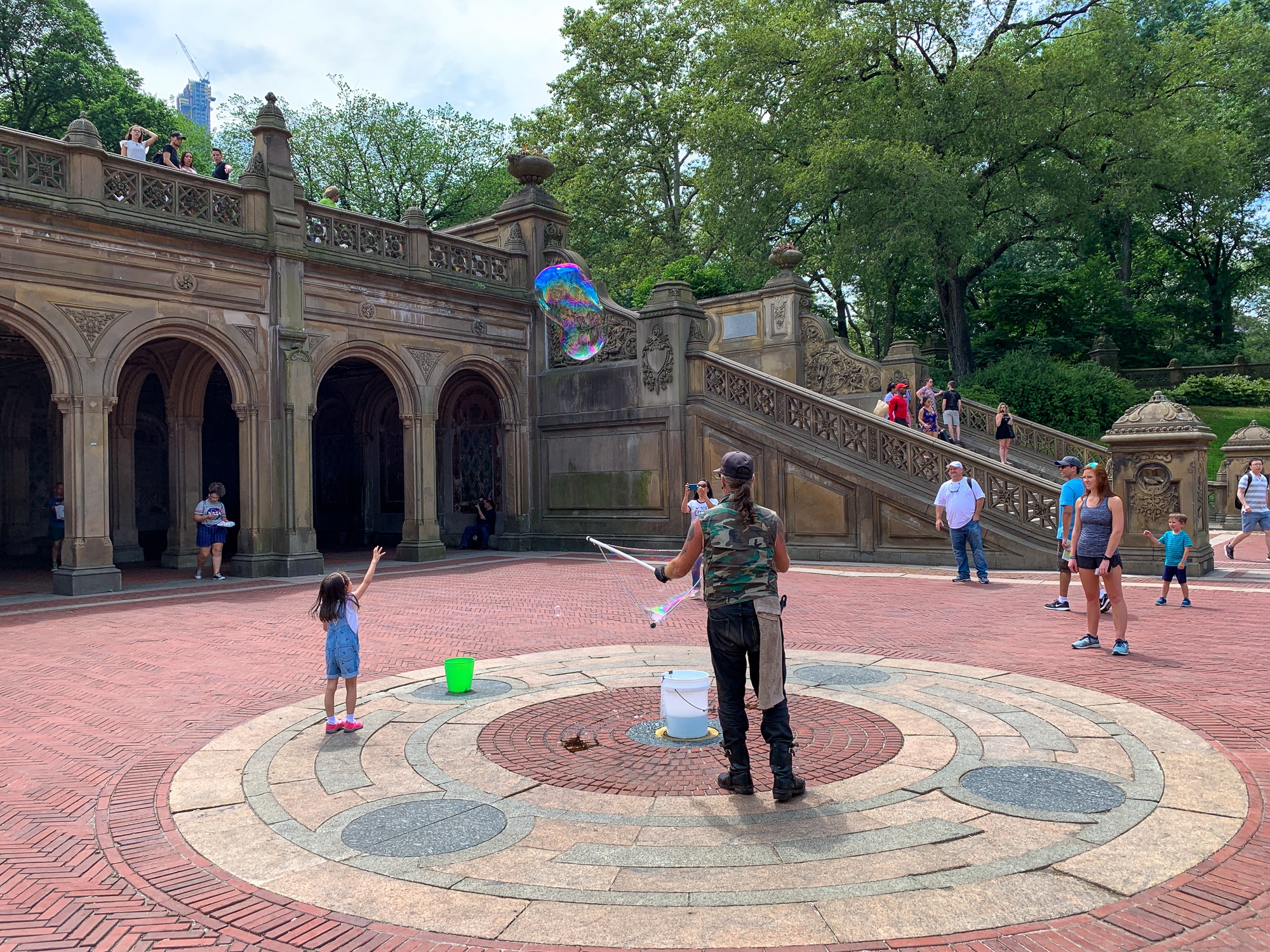 Bubble maker in Central Park with kids