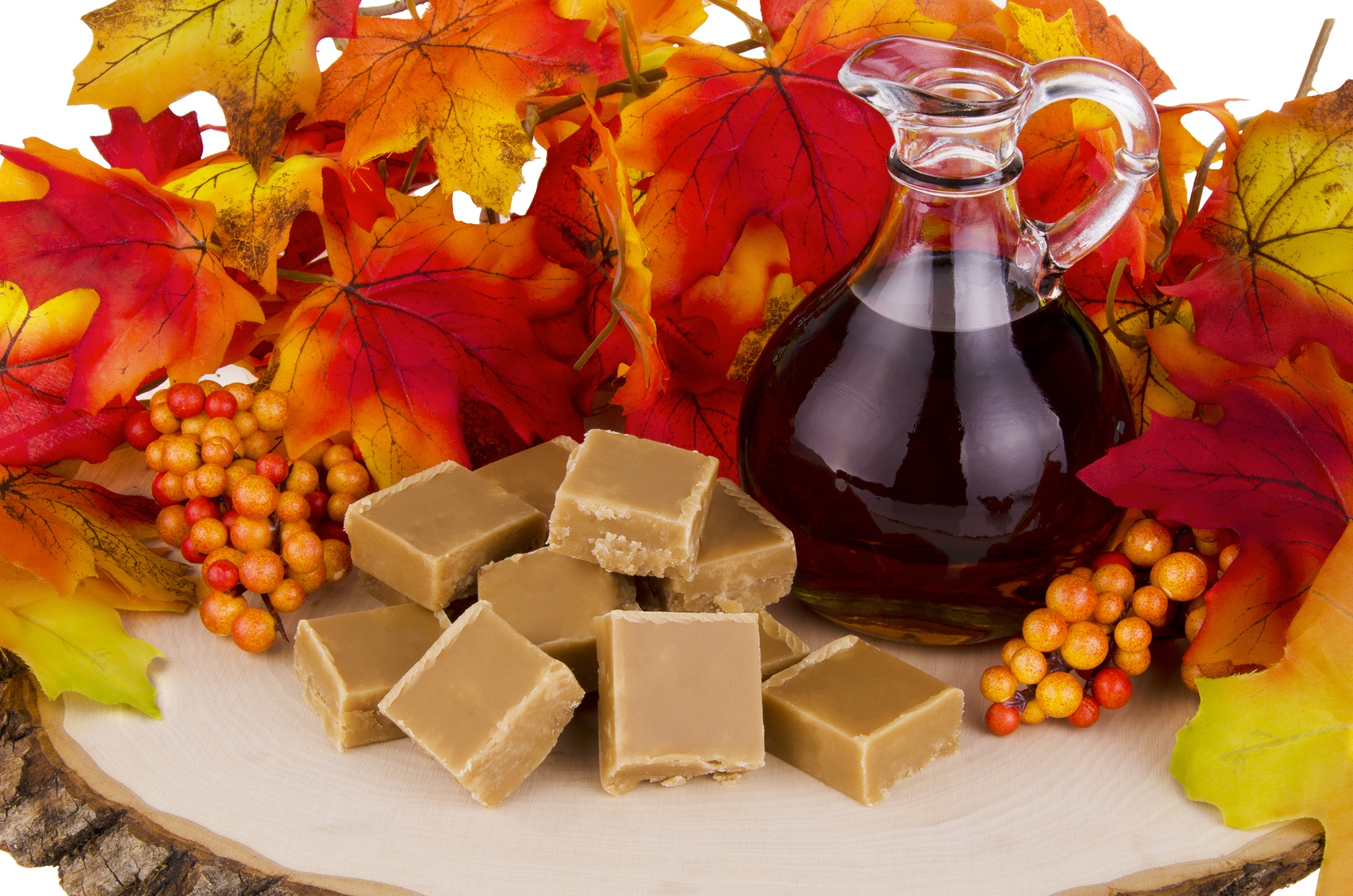 Canada's symbol, the maple leaf, with maple products 