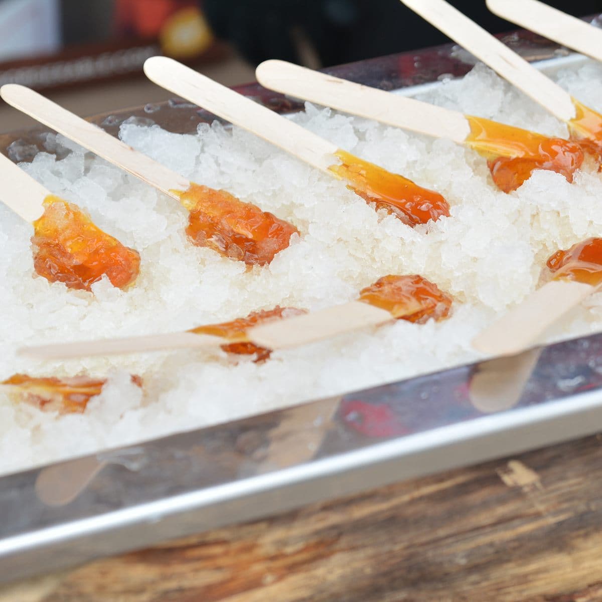 Maple taffy at a maple syrup festival in Canada