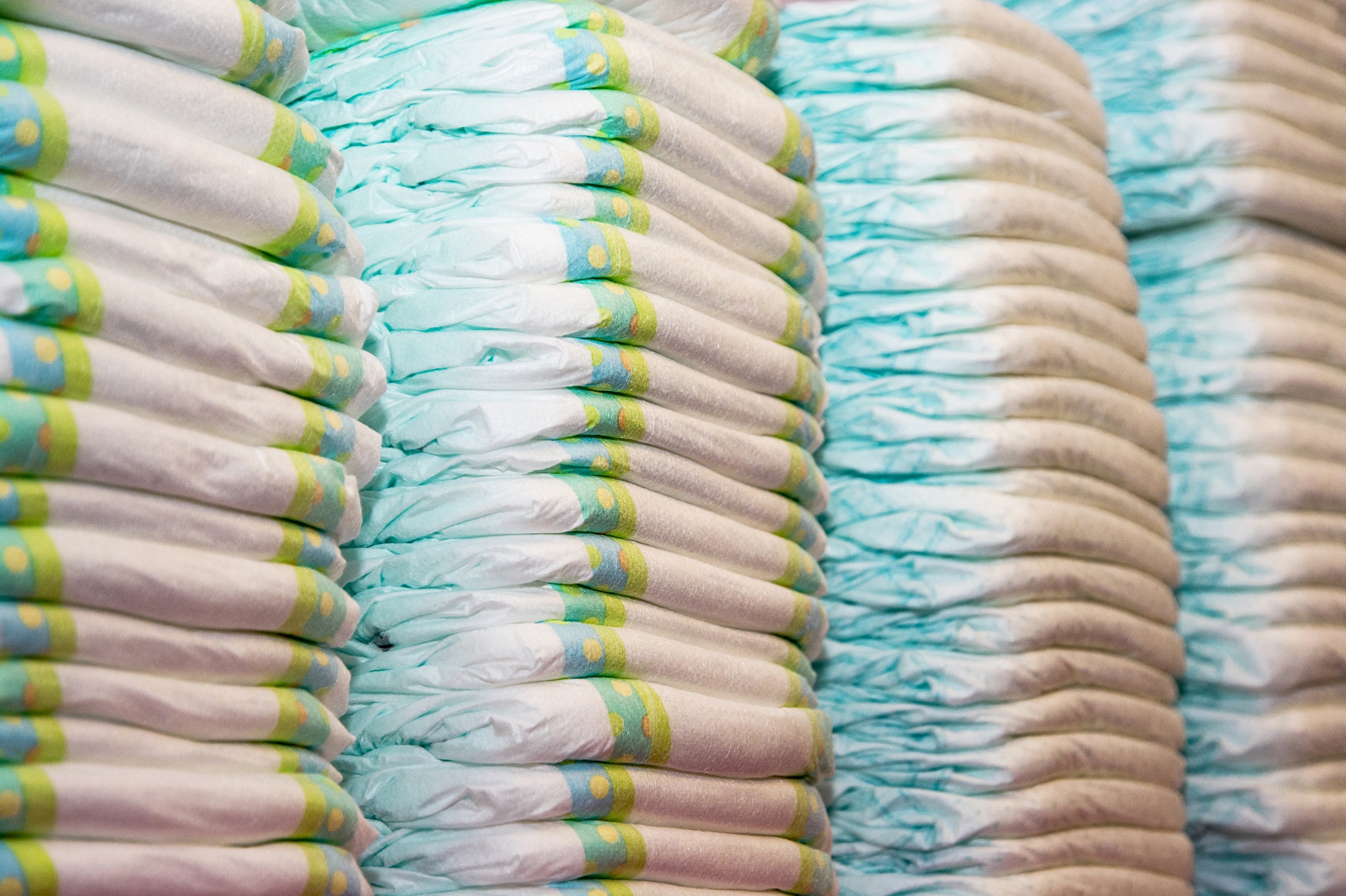 Stacks of baby diapers