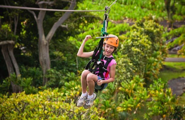 Zip-lining in Maui with kids