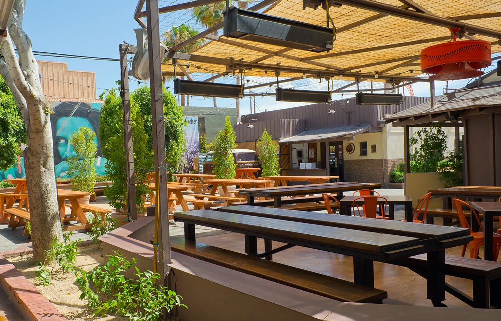 Outdoor dining at Brat Haus beer garden in Scottsdale, AZ