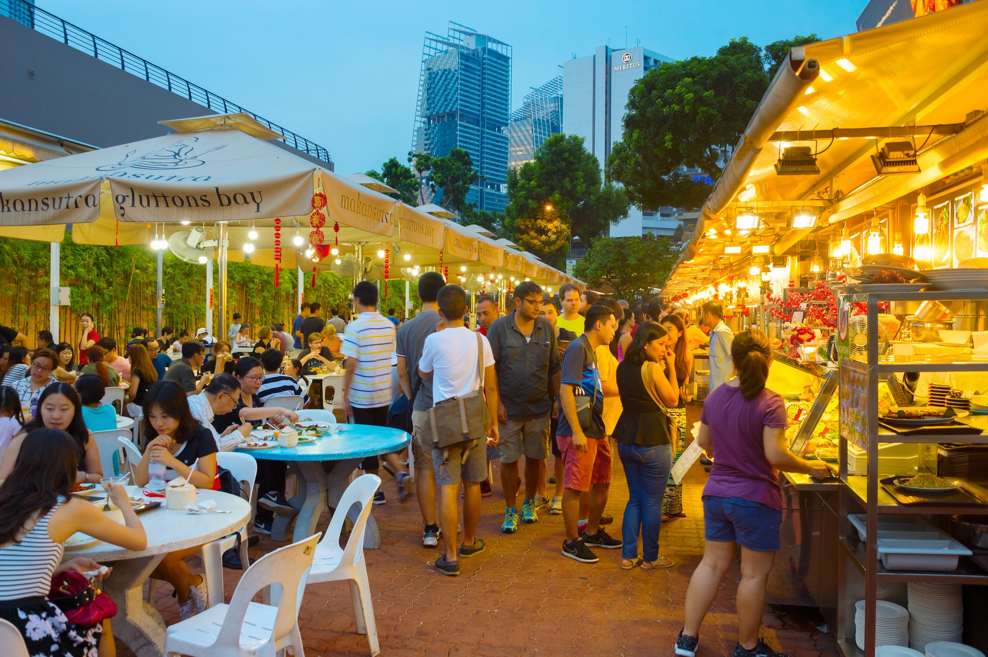 An outdoor food court in Singapore