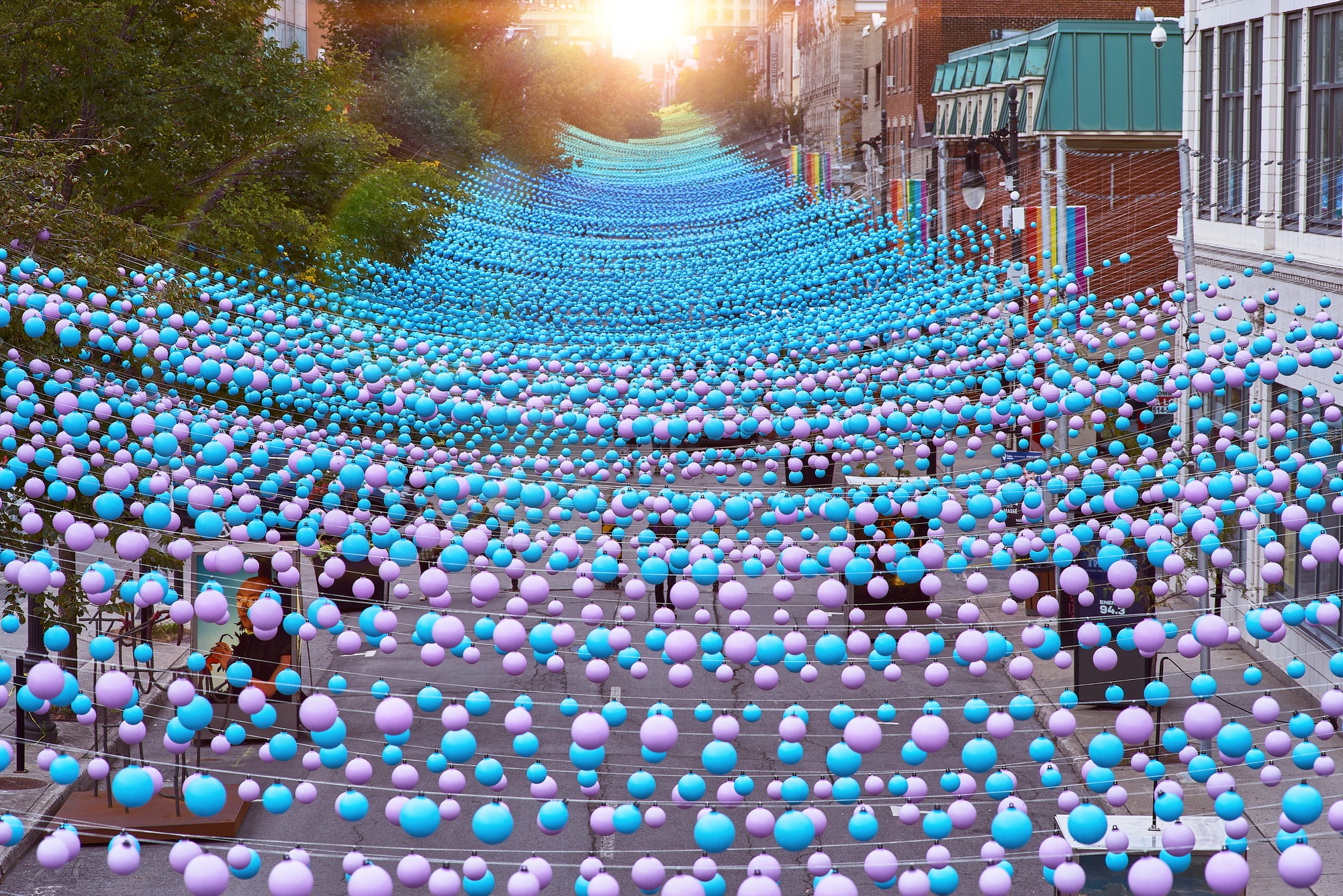 Festival on Sainte-Catherine Street in Montreal with kids