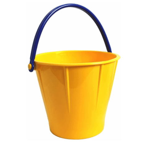 Plastic bucket for motion sickness on road trips with babies