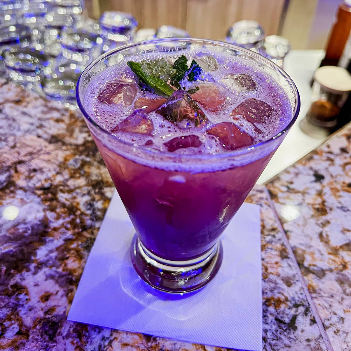 A no alchohol alternative to a mojito, the Royal Caribbean Blueberry Nojito