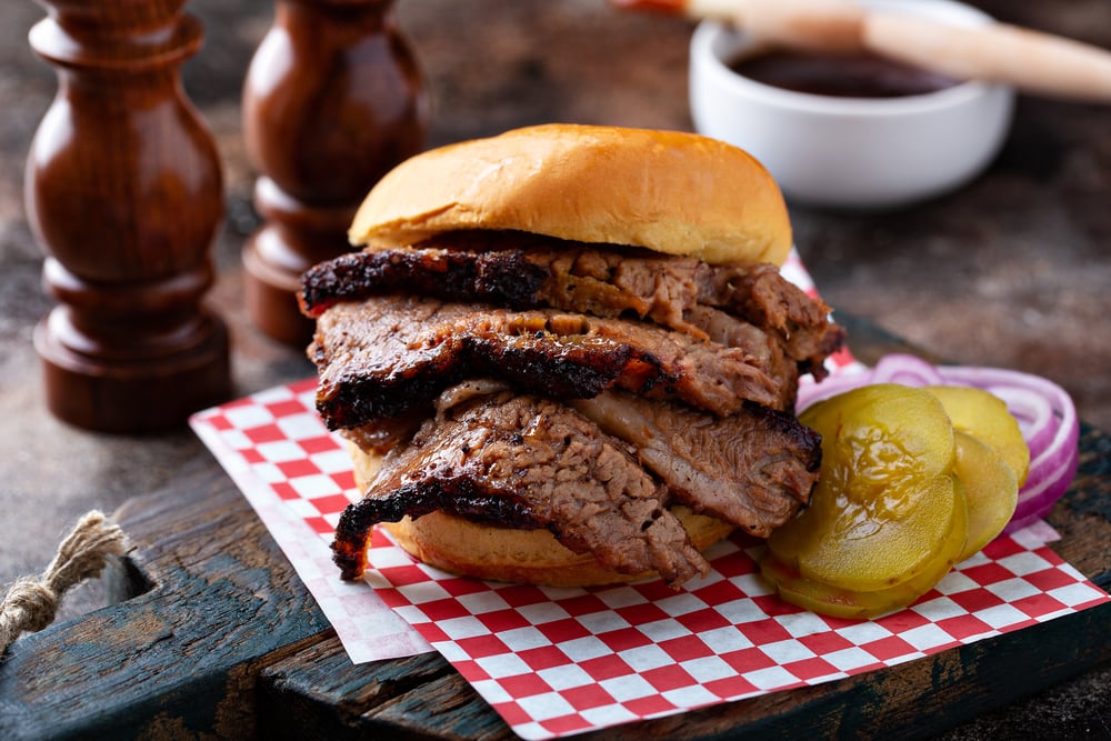 Smoked barbeque beef brisket sandwich