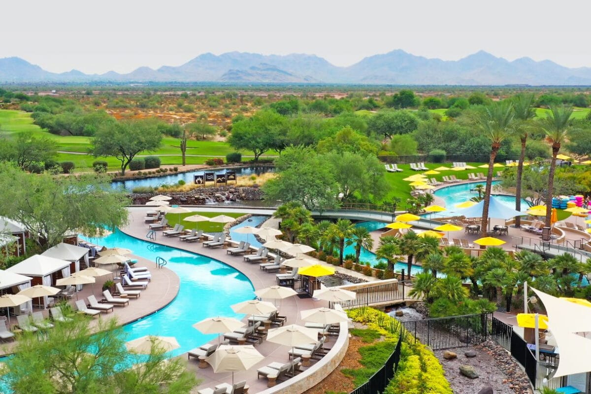 JW Marriott Phoenix Desert Ridge's lazy river with desert views