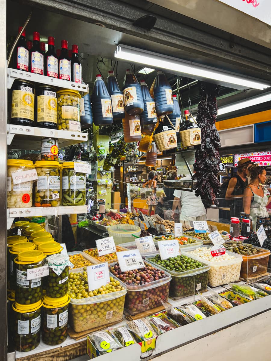 Olives and olive oils for sale at Atarazanas Market