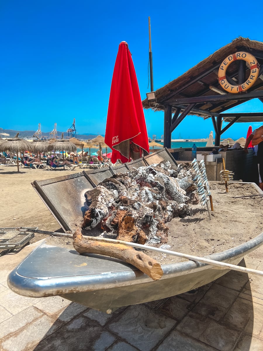 Charcoal grill at a chiringuito in Malaga