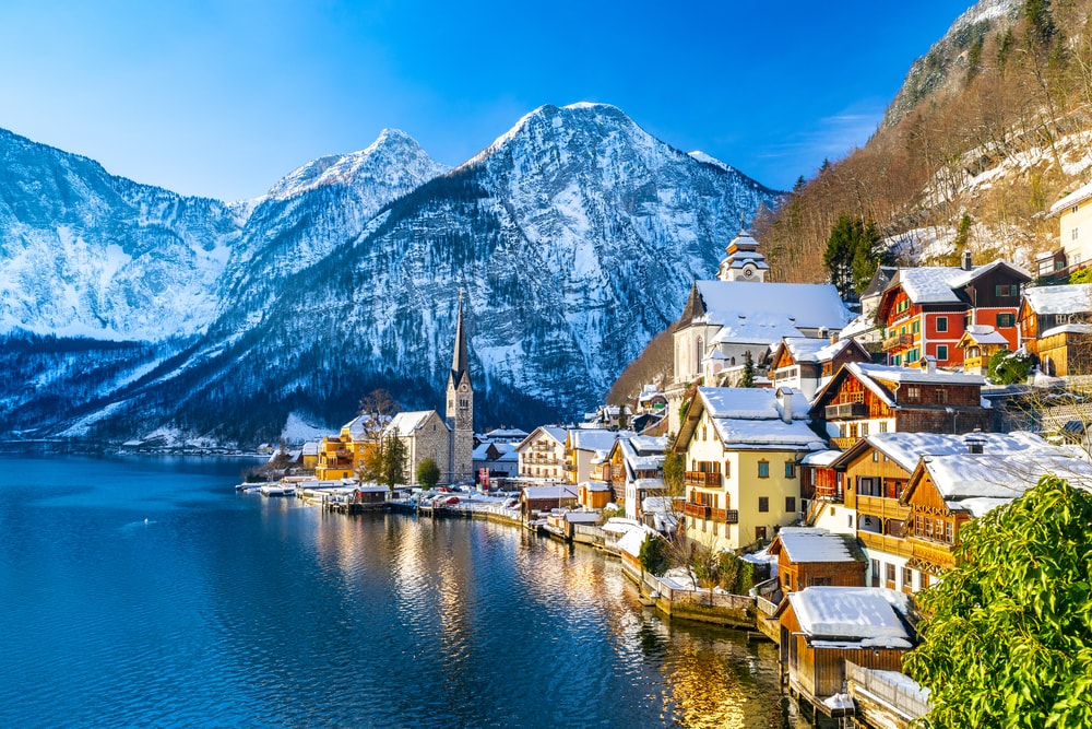 Classic postcard view of  Hallstatt, Austria