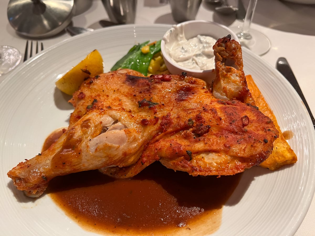 Roast chicken served in Royal Caribbean's Main Dining Room