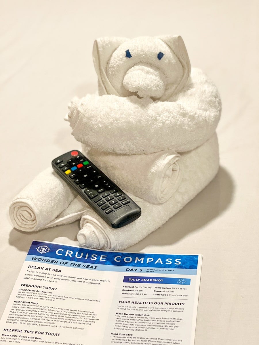 Stateroom towel sculpture