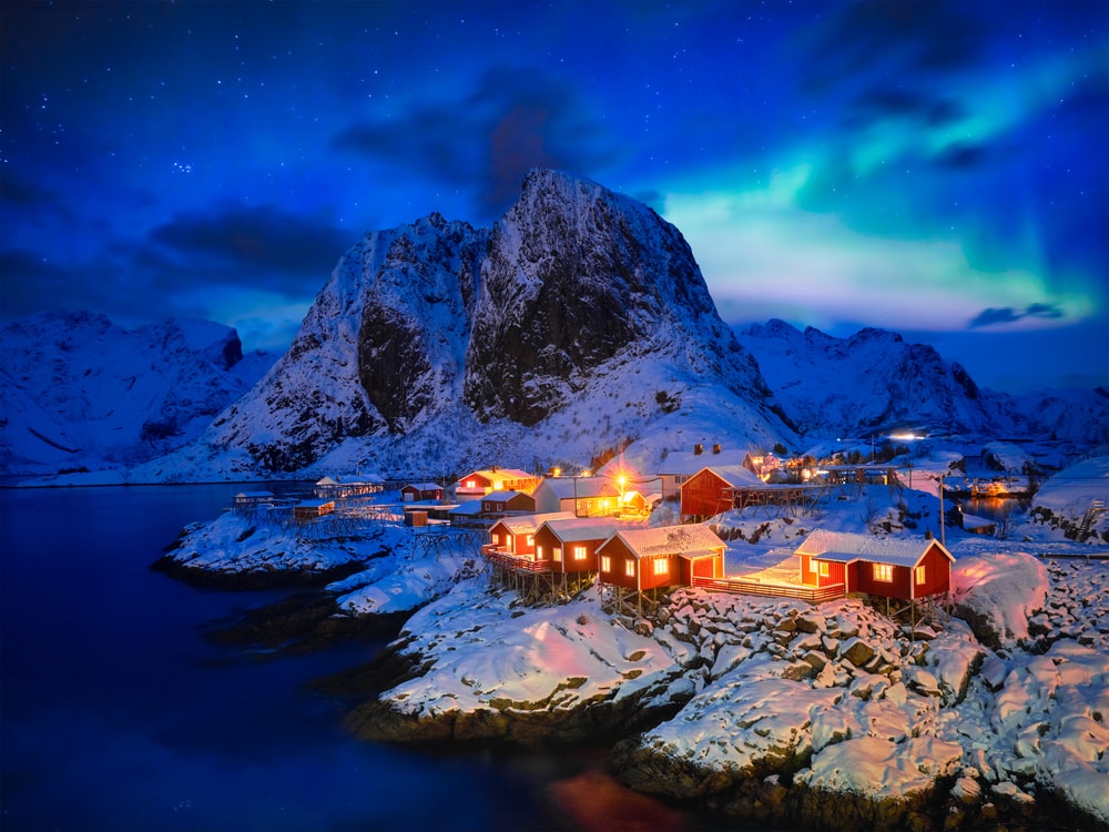 Aurora Borealis over the Lofoten Islands in Norway