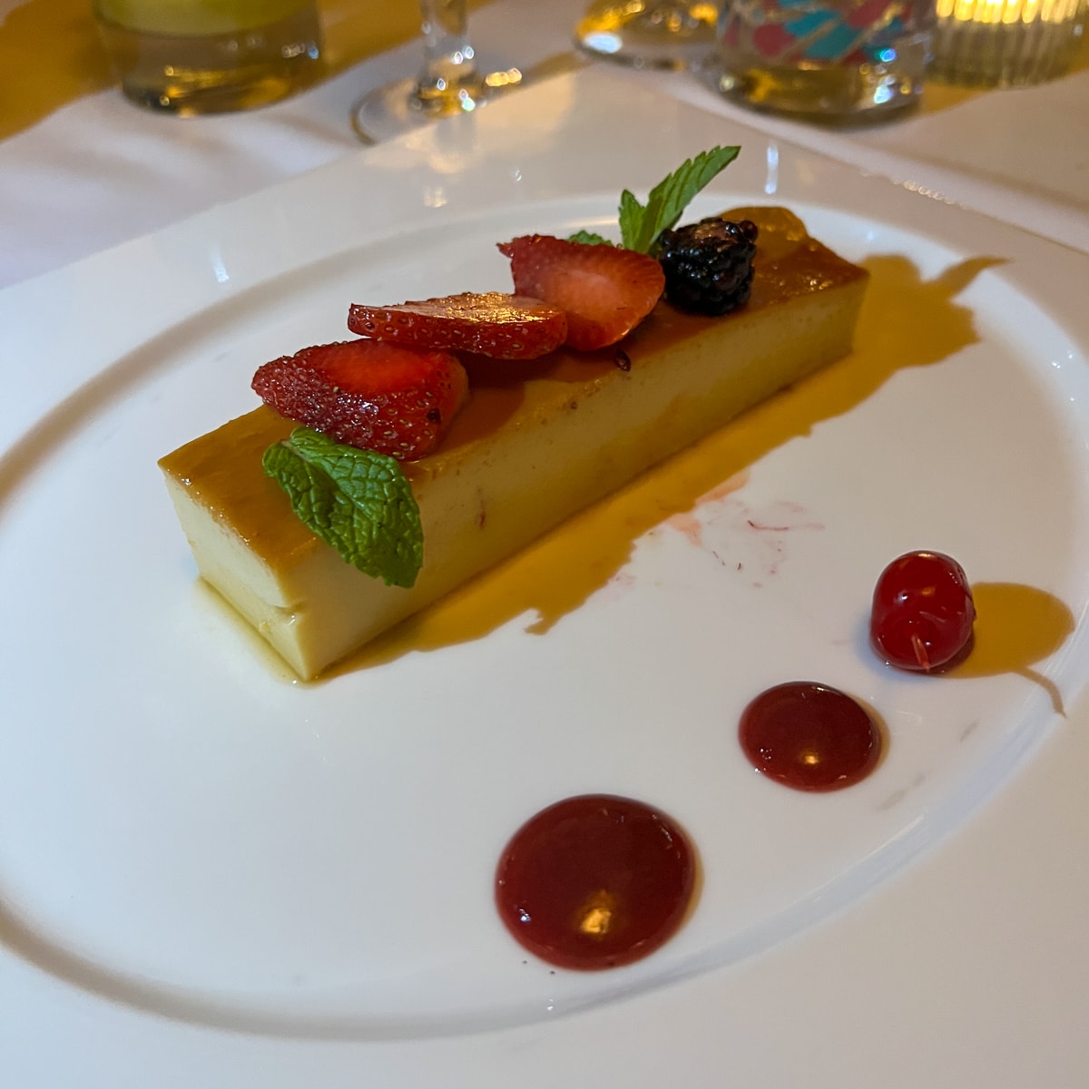 Flan at Los Olivos Restaurant at La Misión Hotel 