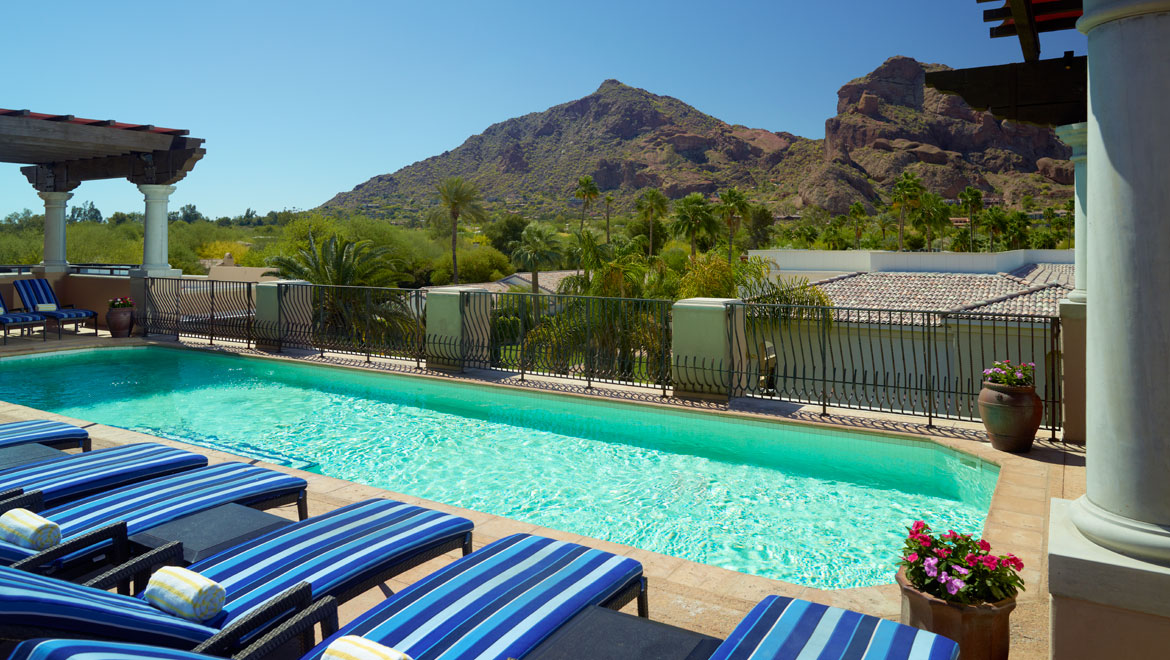 View of Camelback Mountain in Phoenix from the Joya Terrace Pool