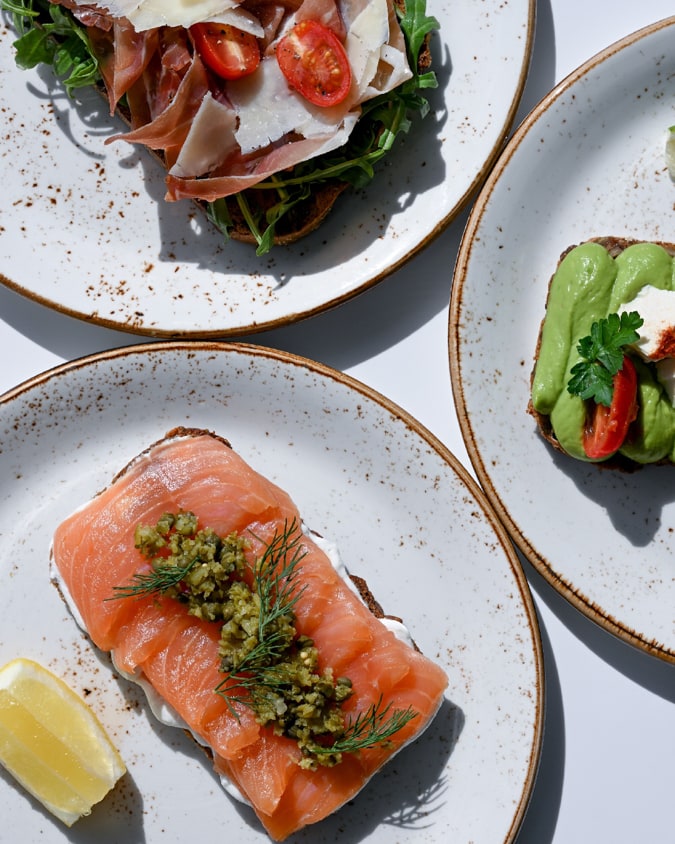 Open-face traditional smørrebrød sandwiches at Blue Café at Blue Lagoon Iceland