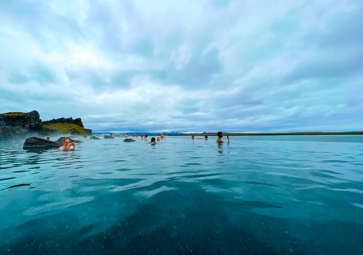 Sky Lagoon's geothermal pool, overlooking the Atlantic Ocean