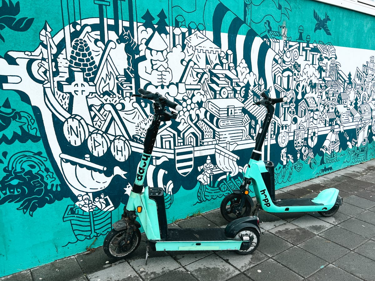 Street art and scooters in Reykjavik, Iceland