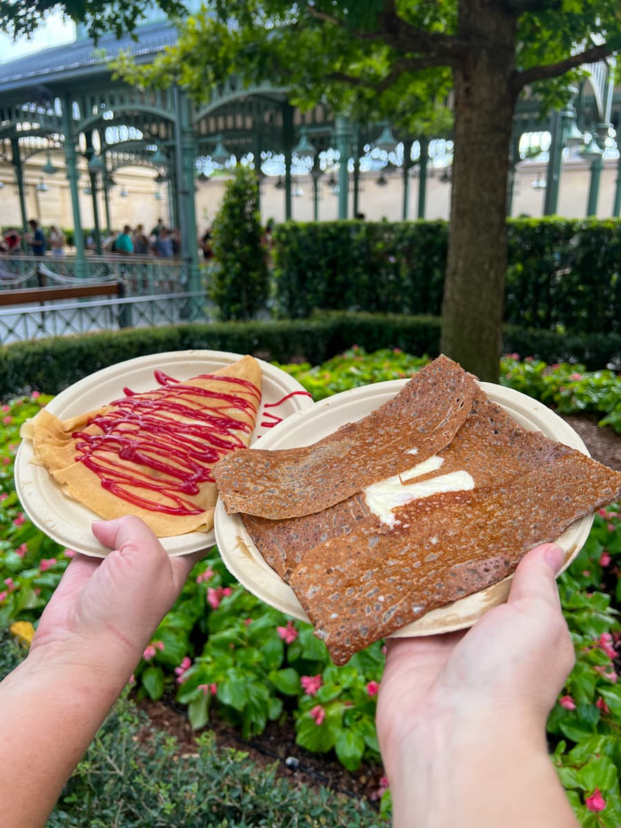 Sweet crêpe and savory gallette to-go from La Crêperie de Paris in France Pavilion in Epcot