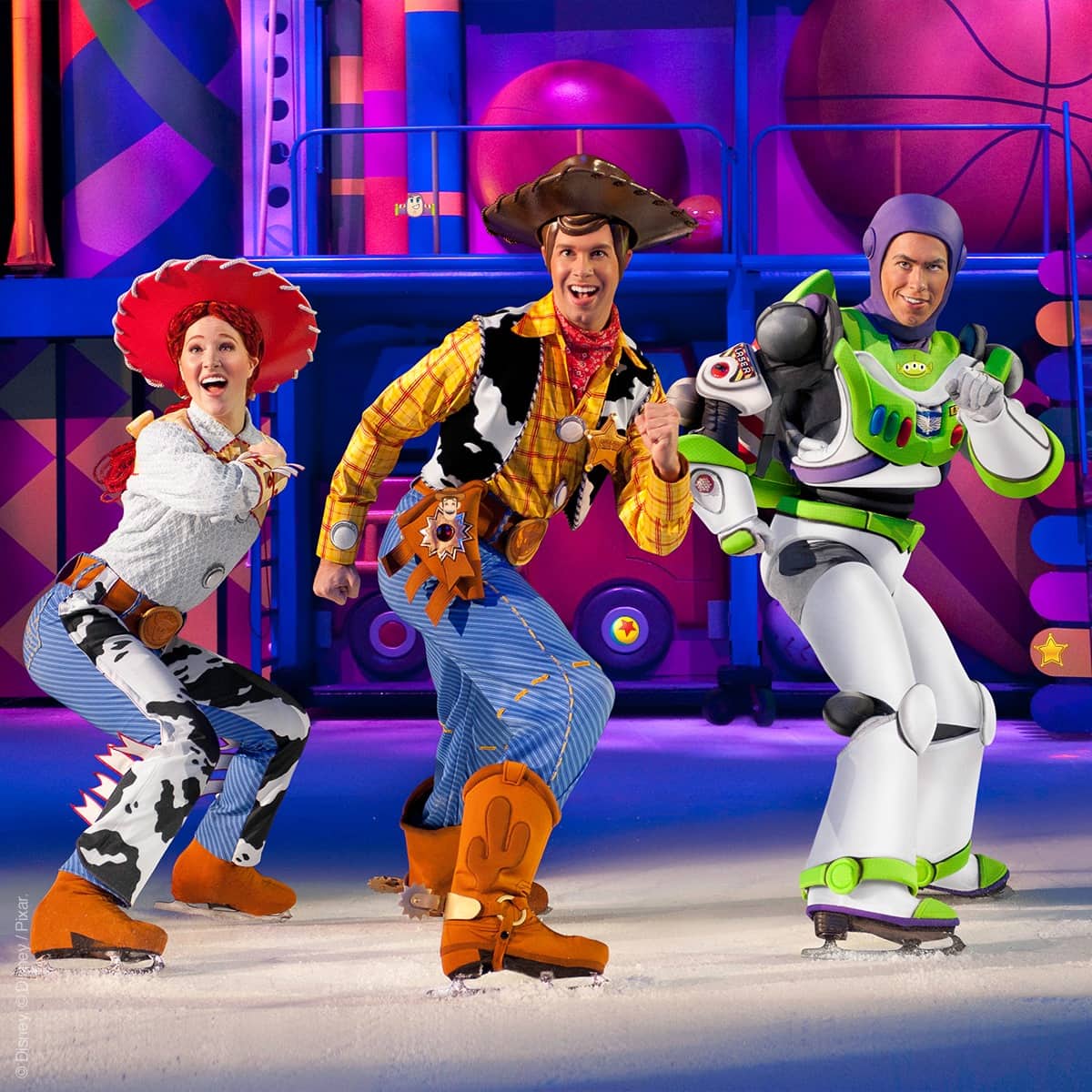 Jessie, Woody, and Buzz Lightyear from Toy Story in Disney on Ice