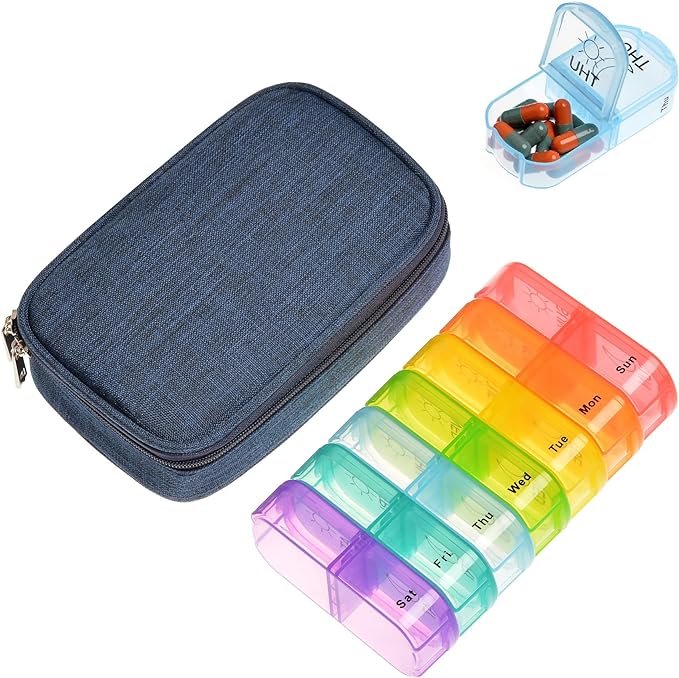 Weekly Pill Organizer Canvas Travel Medicine Box with Zipper Bag 7 Day