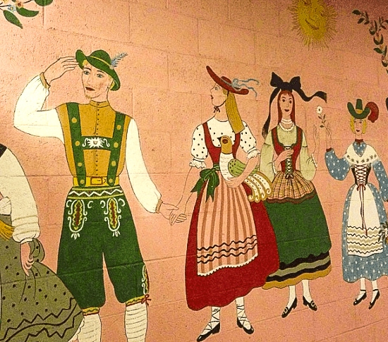 Bavarian-themed mural at Hofsas House Inn