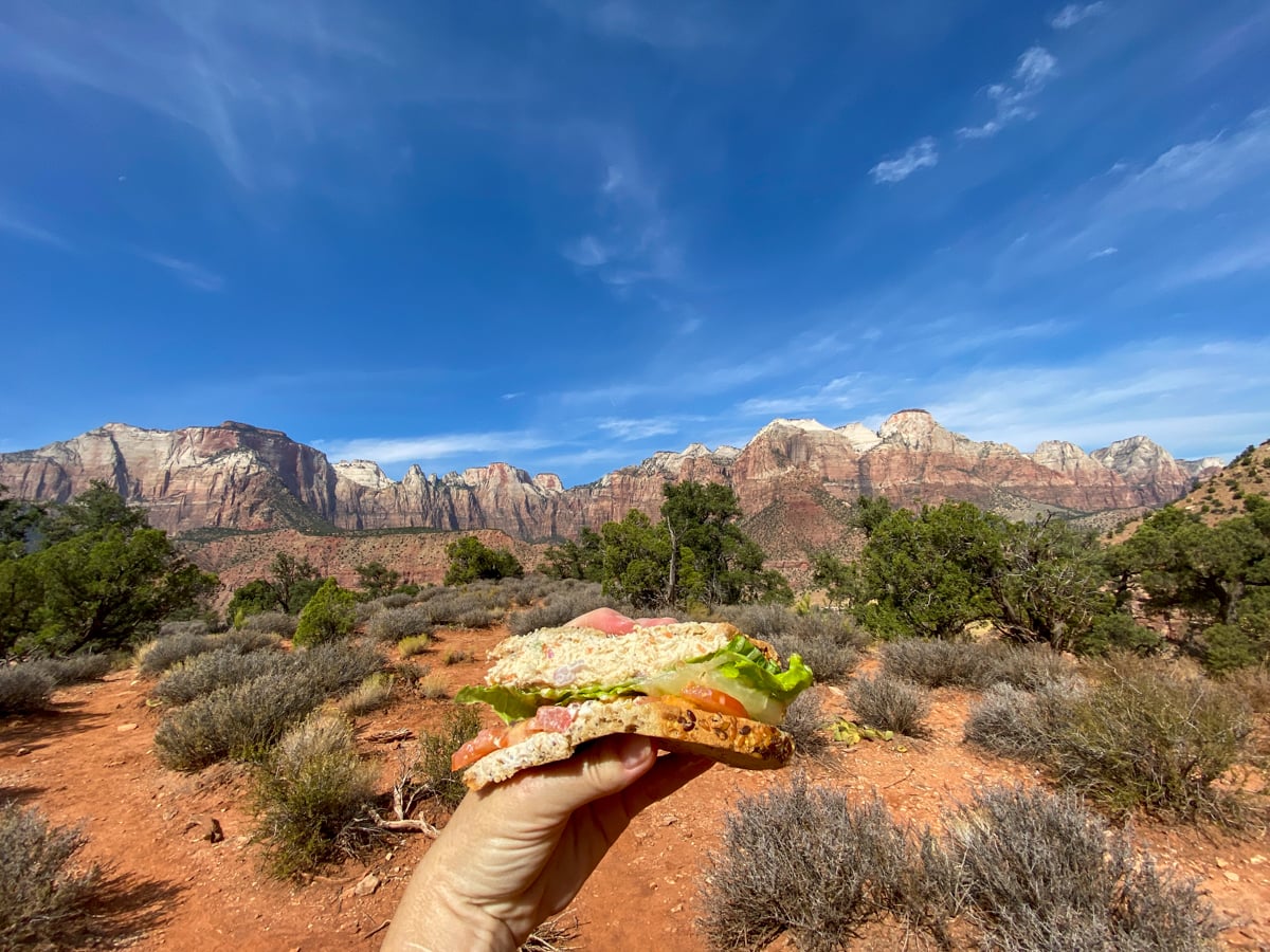 Eating lunch on the trail in Utah saves vacation money