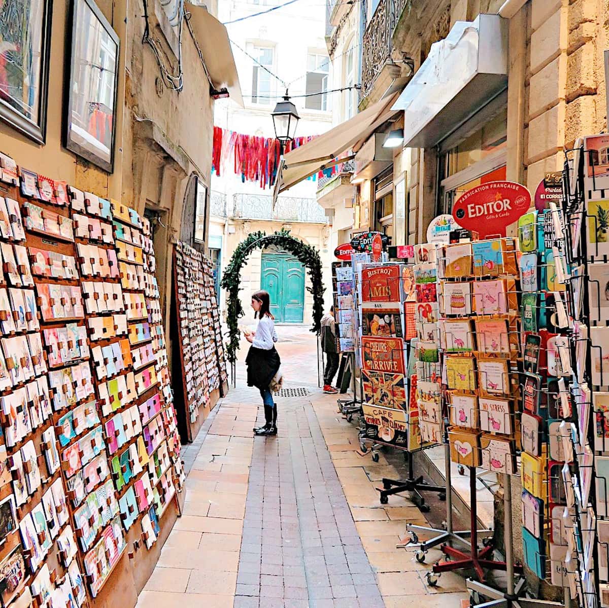 Searching for souvenir post cards in Montpellier, France