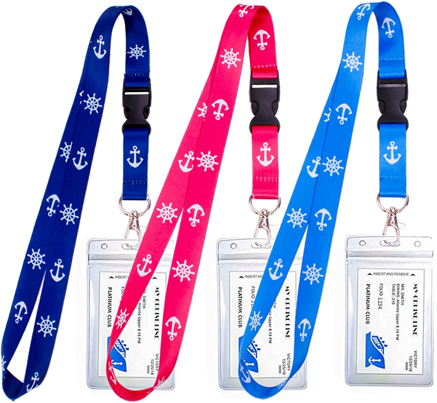 3 Pack Waterproof Cruise Lanyard with Detachable Buckle & ID Badge Holder for Cruises Ships Key Cards