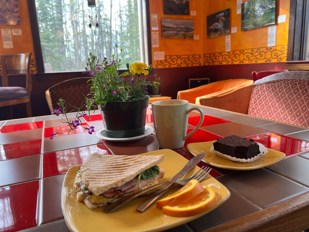 Breakfast sandwich and Black Brownie at Flying Squirrel Bakery Cafe 