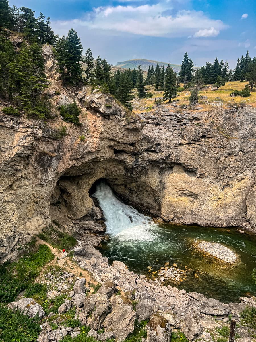 Natural Bridge Falls in Montana from above 