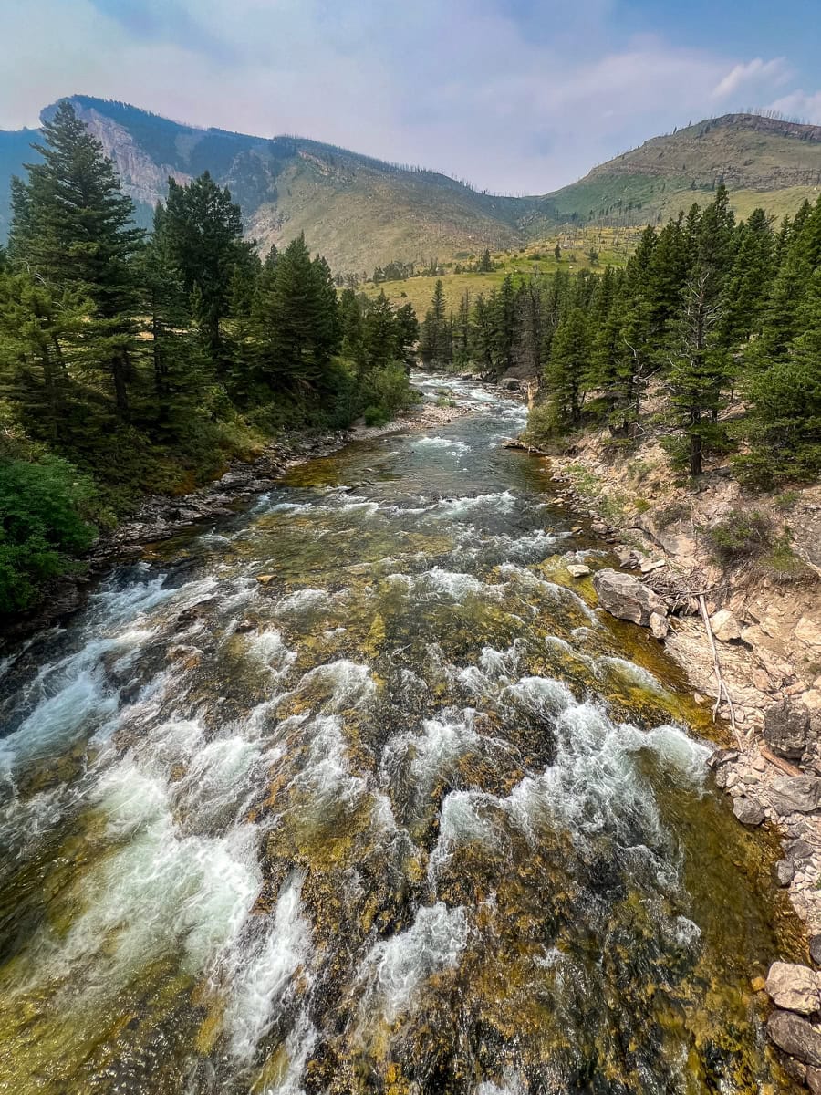 View of the Boulder River at Natural Bridge Falls in Custer Gallatin National Fores