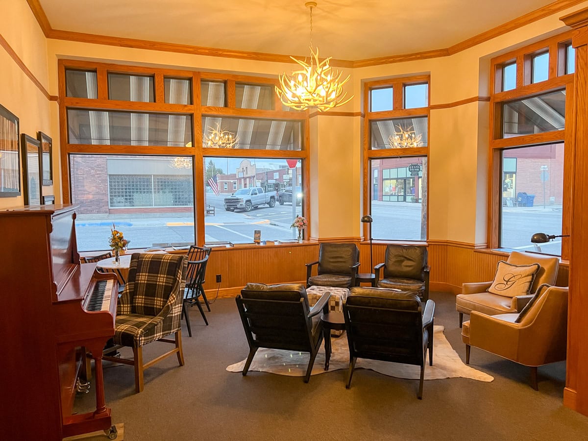 Sitting area in the lobby of The Grand Hotel in Big Timber