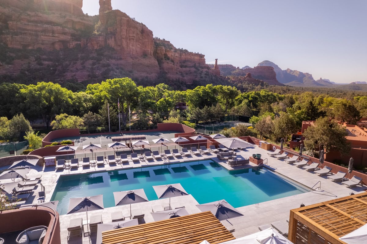 Enchantment Resort's pool, surrounded by Sedona's beautiful red rocks 