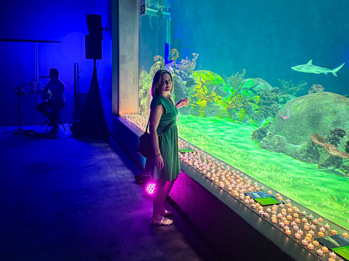 Colleen Travels Between at Fish & Sips at Odysea Aquarium at Arizona Boardwalk