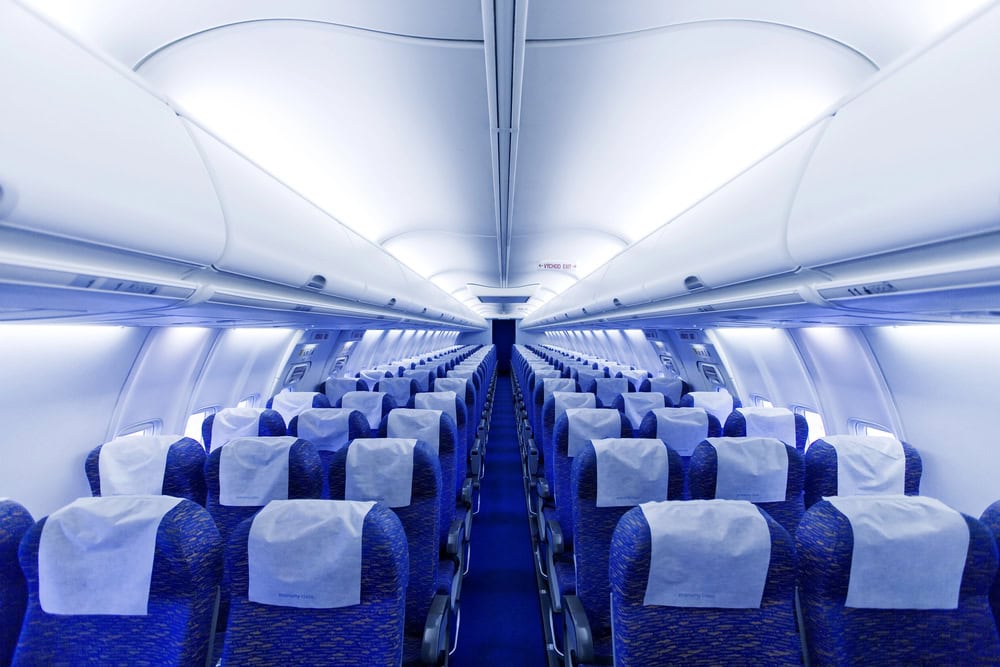 Interior of airplane showing seating options 