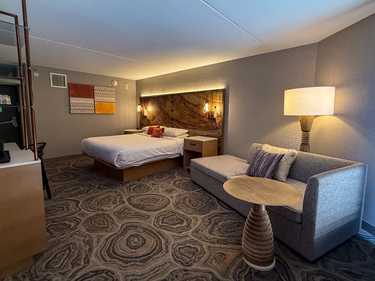 Our room at The Buttes Resort with king-sized bed and pull-out sofa