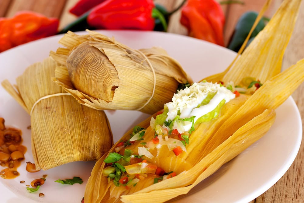 Tamales steamed in corn husks