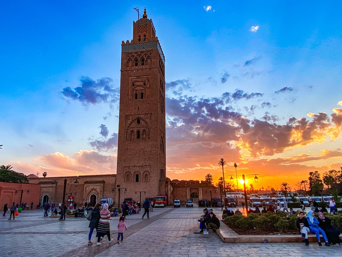 Families in the bustling Jemaa el-Fnaa square in Marrakech
